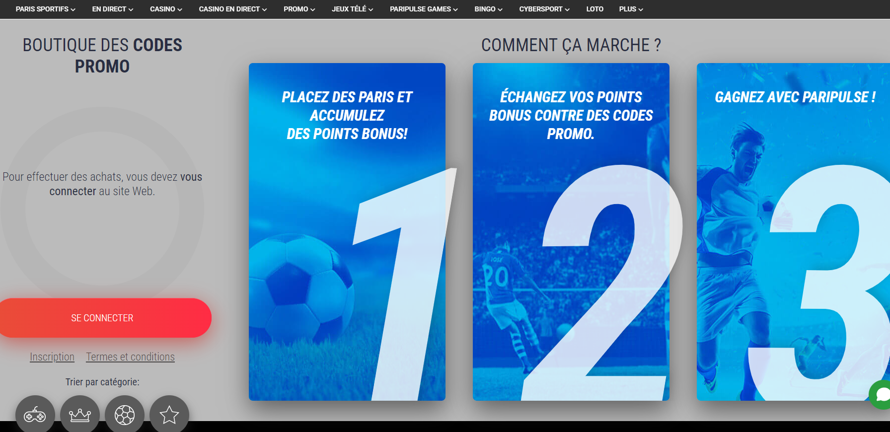 Codes promotionnels temporaires Paripulse